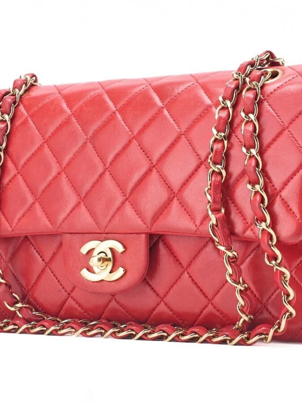 CHANEL Quilted Shoulder Flap Bag in Red with Gold Hardware